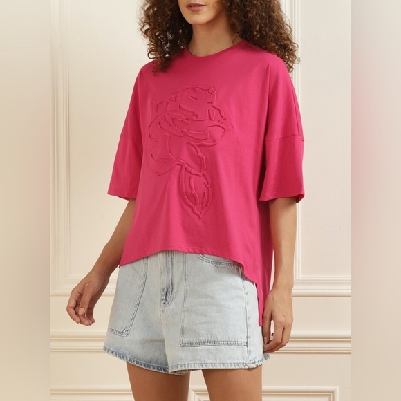 Ted Baker Tops - Ted Baker Hot Pink rose floral oversized Tee T-shirt 1 small textured casual